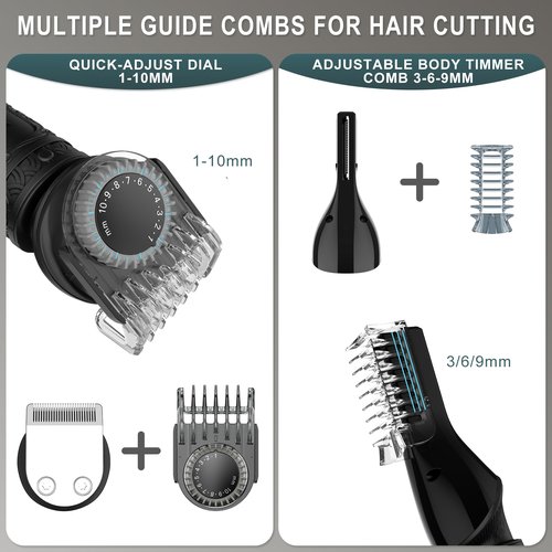 Scttomon Beard Trimmer for Men Professional Mens Beard Grooming Kit T-Blade Trimmer Electric Shaver Razor Nose Body Trimmer Hair Cutting Kit Cordless 7 in 1 Black