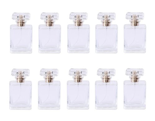 30ML Glass Perfume Bottles Empty Spray Perfume Bottles Square Refillable Portable Empty Refillable Perfume Atomizer Vials Reusable Cosmetic Containers for Perfume Essential Oils Liquids,10 Pack (Clear)