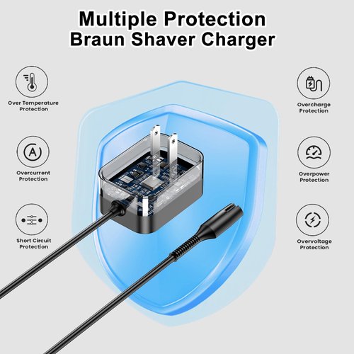 Solopen Charger for Braun S9 S7 S5 S3 S1 Electric Razor Shaver Trimmer 310s 3040s 9577cc 9517s 7085cc 12V Charging Cord for Braun Electric Shaver Trimmer Wall Power Adapter