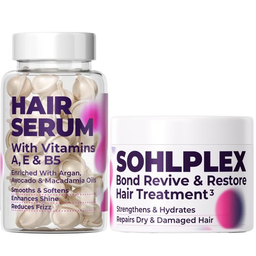 SOHLPLEX Bond Revive & Restore Treatment & Hair Serum with Vitamins Duo - For Dry, Damaged & Frizzy Hair - Strengthens, Moisturizes & Enhances Shine – Vegan & Cruelty-Free