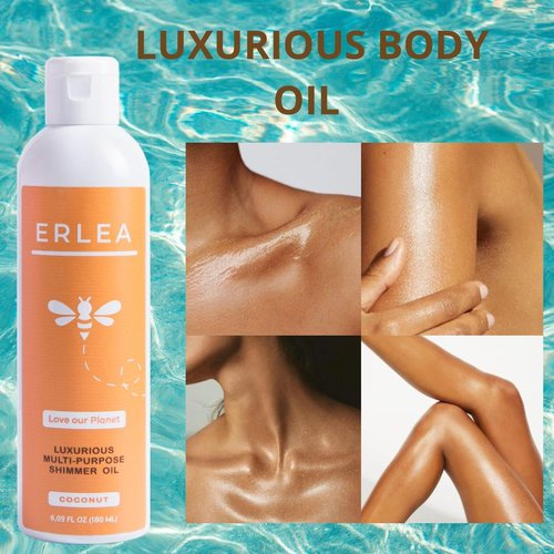 Erlea Body Oil 180 ml/6.08 fl oz – Body Care with Coconut Oil for Skin, Carrot Oil, Sweet Almond Oil, Body Wash, Hair Oil for Damaged Hair, Skin Care
