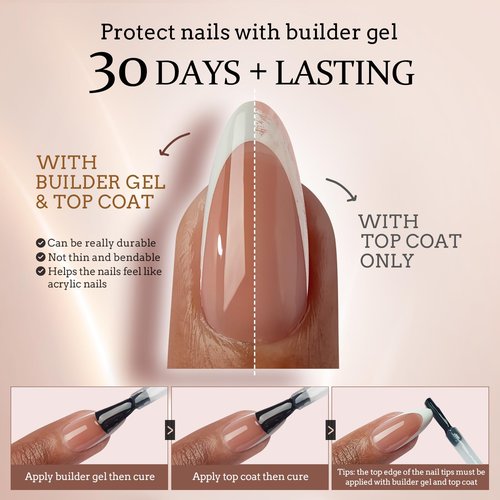 BTArtboxnails 150pcs French Nail Tips Brown Extra Short Square 3 in 1 X-coat Tips No Need to File, Use with 30g Solid Nail Gel, Halloween Easy DIY