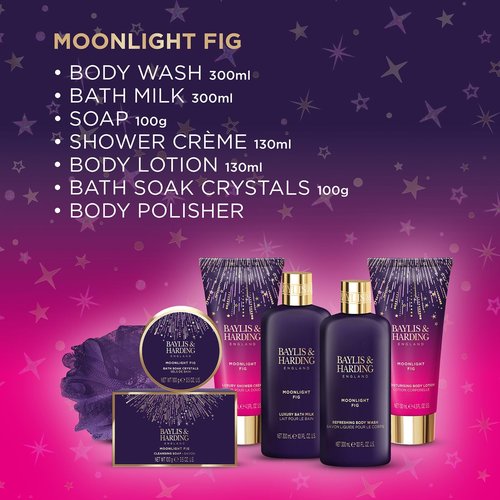 Baylis & Harding Gift Set for Women - Pamper Present for Body & Skincare - Moonlight Fig - 7-Pack