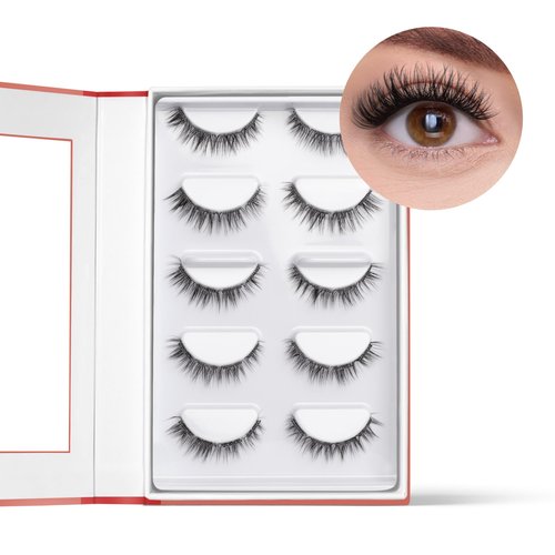 FlutterHabit STICKtionary Sweetheart Self Adhesive Eyelashes Kit, Pre Glued Underlash Strips for Beginners, No Glue Lash Extensions, Lightweight Reusable Clusters for Natural Look at Home (5 Pairs)