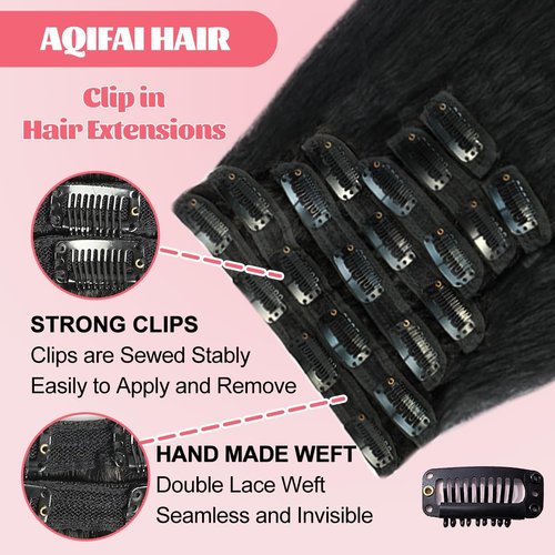 Clip in Hair Extensions Real Human Hair Extensions 110g 8Pcs/Set Kinky Straight Brazilian Human Hair Clip in Extensions for Women Seamless Clip Ins for Black Women Double Weft with 20Clips (14Inch)