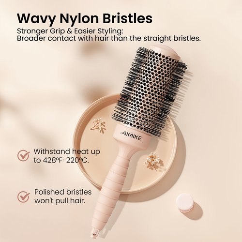 AIMIKE Round Brush Set w/Nano Ion Thermal Ceramic Tech, Professional Blow Out & Styling Brush, Maximum Volume and Shine, Barrels 2.1' & 1.7'