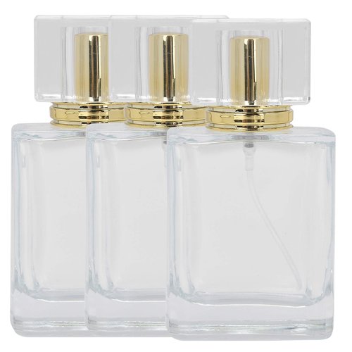 Yinhing Glass Refillable Perfume Bottle, 50ml Refillable Perfume Bottle, Transparent Glass Spray Liquid Empty Atomizer Container (Gold)