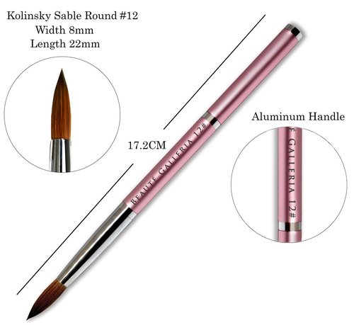 Beaute Galleria 2 Pieces Kolinsky Sable Round Acrylic Nail Art Brush Set, Manicure Detail Painting Nail Art Pen (Size 8, 12)