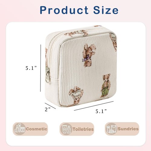 RSRSLEII Cute Mini Corduroy Zipper Makeup Bag for Purse, Coquette Aesthetic Pouch with Bear Pattern for Women Girls,Key Pocket Lipstick Bag Card Holder Data Cable Organizer(05Great Bear)
