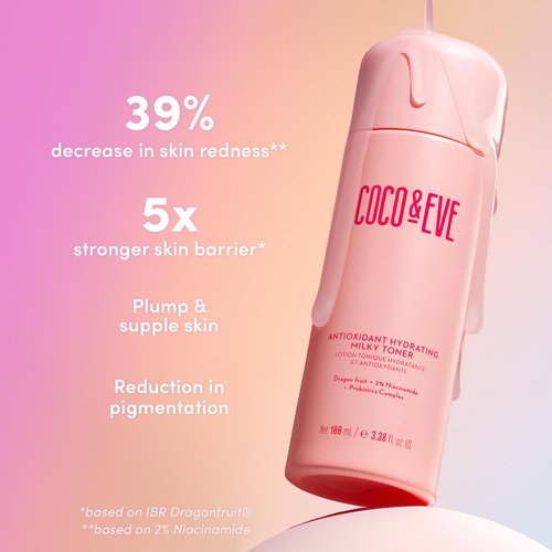 Coco & Eve Antioxidant Hydrating Milky Toner. Gentle Face Toner to Boost Hydration, Radiance, Support Skin Barrier. Antioxidants, Hyaluronic Acid, Niacinamide & Probiotics. (3.38 floz)