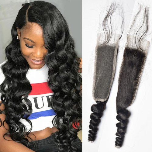 Brazilian Loose Wave 2x6 Lace Closure 100% Unprocessed Human Virgin Hair Pre Plucked Loose Deep Wave Pre-Plucked Hairline Frontal Closure Natural Black With Baby Hair (14inch, 2x6 loose wave closure)