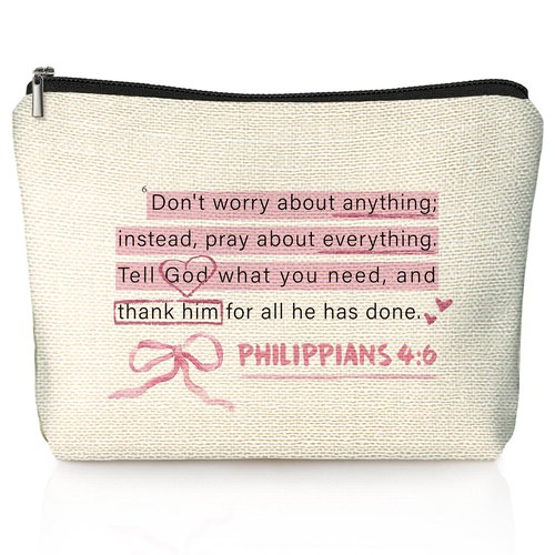 LIANGW Pink Christian Makeup Bag & Travel Pouches for Toiletries, Bible Verse Pink Bow Cosmetic Bag for Women, Christian Gifts for Women, Religious Scripture Small Toiletry Bags Zipper Makeup Pouch