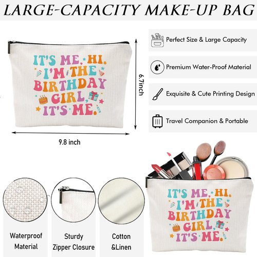 It's Me Hi I'm the Birthday Girl White Makeup Bag for Singer Fans,Music Lovers Merch Birthday gifts for Fans,White Cosmtic Bag for Fans