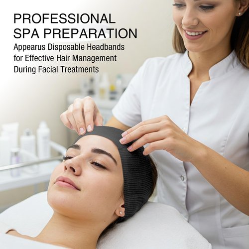 Appearus Professional Disposable Headbands with Single Snap Tab - 100 Pack Individually Wrapped Spa Headbands for Estheticians, Makeup Artists & Salon Professionals, Black