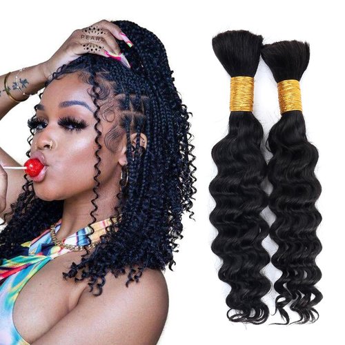 B-Fashion Human Braiding Hair for Boho Braids Deep Wave Bulk Human Hair for Braiding 22 Inch 2 Bundles 100G 100% Brazilian Wet and Wavy Curly Human Hair Braiding Hair Extensions No Weft Bundles