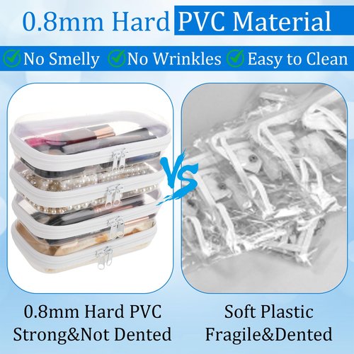 Hokoad 8Pcs Clear Hard Shell Zipper Case, Transparent Hard Plastic Zipper Pouches, Portable Travel Storage Organizer Bins, Hard Plastic Case for Toy Cosmetics Snacks Toiletry (S: 7.8 x 4.3 x 2 Inch)