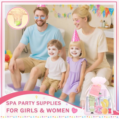 QIUFSSE 120 PCS Spa Party Supplies for Girls & Women,Spa Party Favors Include Face Masks Skincare,Hand Cream,Lip Balm,Eye Masks,Lip Mask,Foot Bath Bombs,Slumber Sleepover Party Supplies for Girls