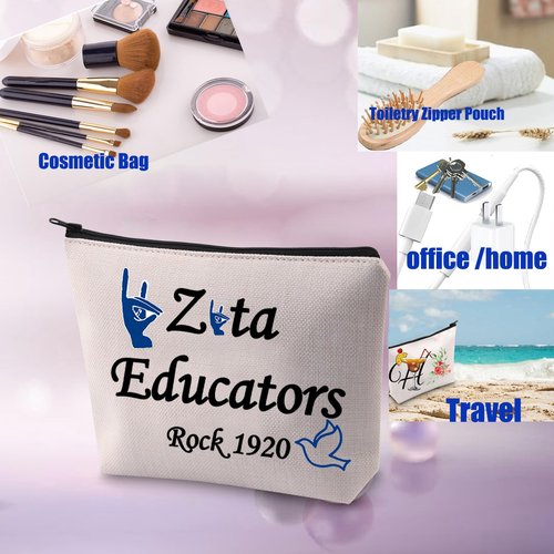 PXTIDY Greek Sorority Gift Makeup Bag Zeta Educators Rock 1920 Cosmetic Bag Sisterhood Gift Sorority Gift