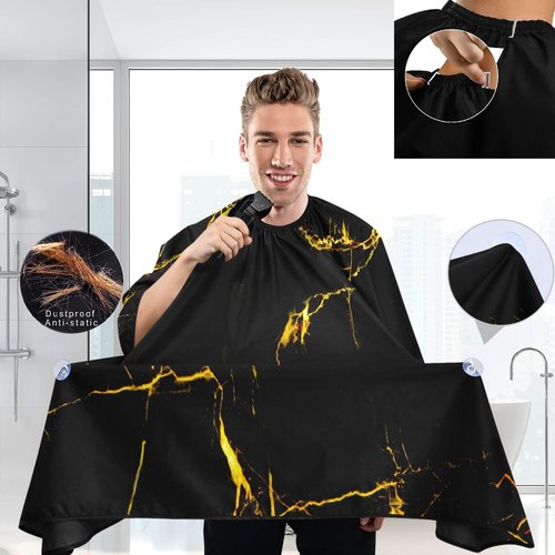 visesunny Gold Vein Black Pattern Barber Cape Anti-Static Hair Cutting Cape with Snap Closure Professional Salon Polyester Beard Shaving Bib Water-Resistant Hairdressing Cape Adjustable Snap