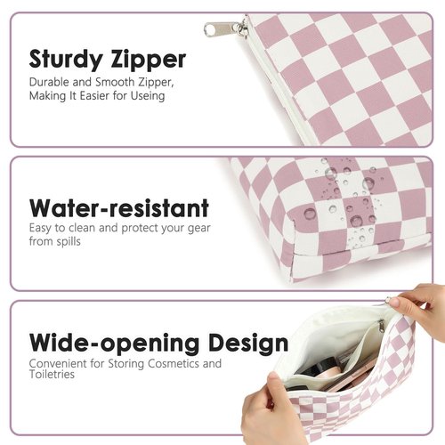Fammart Checkered Makeup Bag, Travel Cosmetic Bag Organizer Toiletry Bag Make Up Bags with Zipper & Compartments for Women Girls, 2PCS