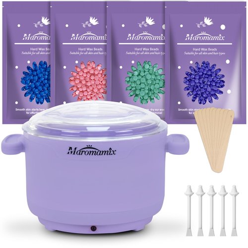 Waxing Kit -Silicone Wax Warmer for Hair Removal with 4 Packs of Hard Wax Beads, Portable Electric Silicone Wax Machine for Full Body Face Eyebrows Bikini Brazilian at Home Waxing Kit for Men Women