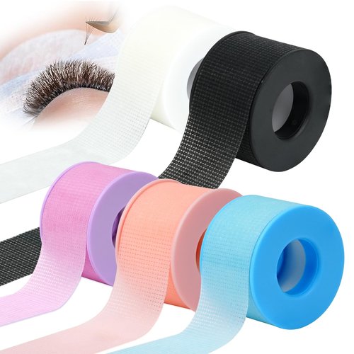Lash Tape for Eyelash Extensions - Silicone Gel Eyelash Tape for Sensitive Skin Pain Free Removal Breathable Micro Eyelash Extension Supplies Colorful（1in x 4yd，Black/White/Pink/Purple/Blue）