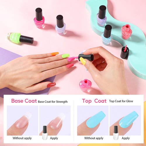 Morovan Nail Polish Set Fingernail: 48PC Air Quick Dry Nail Polish Kit with 2PC Base Top Coat Regular Nail Pack Finger Nail Bulk Gift for Women Girls