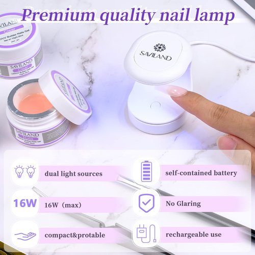 SAVILAND Builder Nail Gel Set - 2 Basic Colors Nail Extension Kit with Foundation Gel Top Gels LED Lamp Brush 100 Pcs Nails Forms at Home Salon
