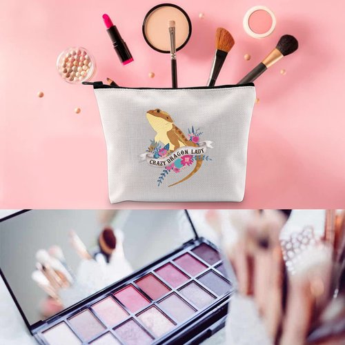 WCGXKO Bearded Dragon Lover Gift Crazy Bearded Dragon Lady Makeup Bag for Bearded Dragon Mom (Crazy Dragon Lady)