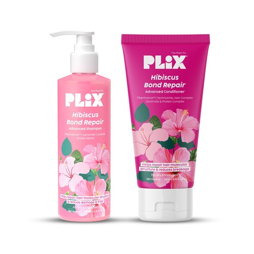 PLIX - THE PLANT FIX - Hibiscus Bond Repair Shampoo (200ml) + Conditioner (175ml) | Repairs Molecular Structure & Reduces Breakage | FiberHance & TechnoHYAL Hair Complex