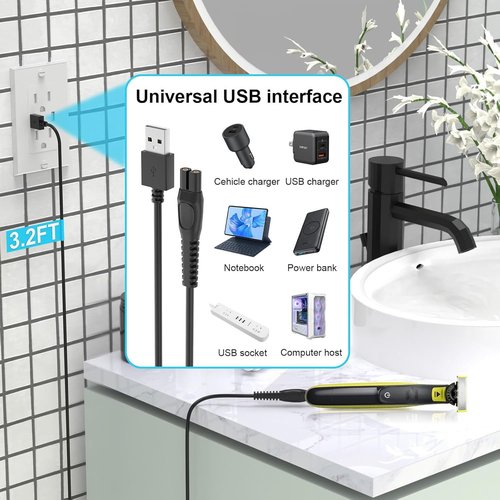 YBQZJSLY Charger Charging Cord Compatible with Philips One Blade QP2724 QP4530 QP2834 QP4631 QP6531 5V Charger for Multigroom Series MG7910 MG7970 MG5910 MG9510 MG9520 PQ888