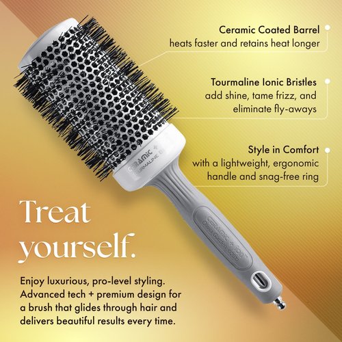 Olivia Garden Ceramic + Ion Round Thermal Hair Brush - Not Electrical - Professional Blowout Brush for Normal to Thick Hair - 2 1/8" Diameter Barrel - White and Grey - CI-55