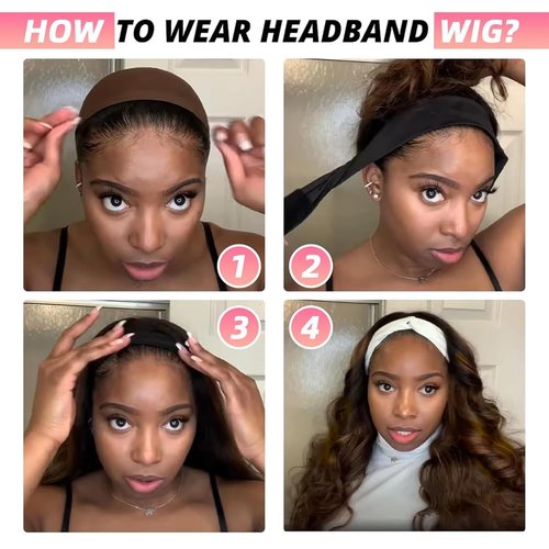 Ghaadd Headband Wig Human Hair Body Wave Headband Wigs for Black Women human hair glueless Wear and Go Glueless Wig 100% Brazilian Virgin Human Hair Headband wig 150% Density (14inch)
