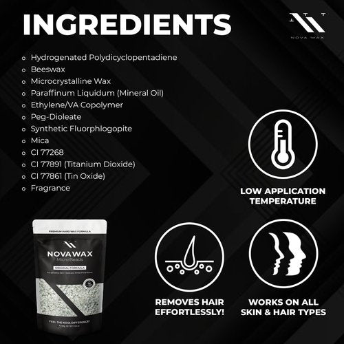 NOVA Wax 500g (1lb) Hard Waxing Beads for Painless Hair Removal, Perfect for Brazilian, Bikini, Face, Legs, Underarm, Back, and Chest