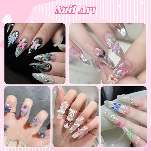 100Pcs Butterfly Nail Charms with 200Pcs Pearls, Colorful 3D Resin Nail Butterfly Charms, White & Macaron Rhinestones for Nail Art, DIY Crafts, Spring Summer Manicure Decoration for Women Girls
