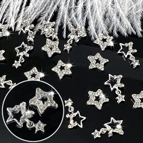 20 Pcs Star Nail Charms for Acrylic Nails, 3D Silver Stars Nail Rhinestones Nail Gems Jewels Pentagram, Shiny Crystal Star Nail Art Charms, 3D Nail Art Supplies, Nail Gems for Nails Designs