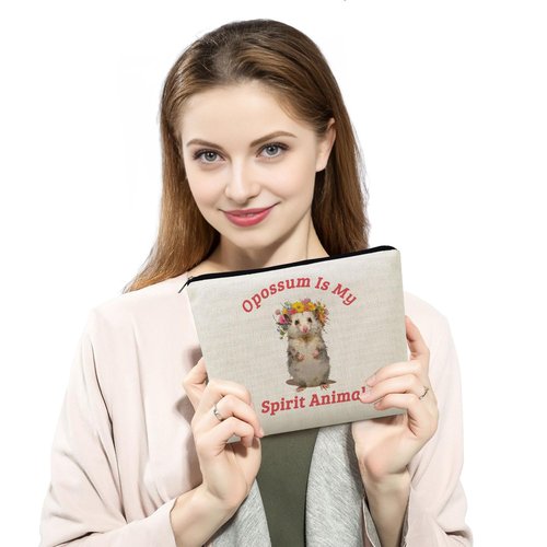 YULUENZE Funny Opossum Makeup Bag Toiletry Zipper Pouch Inspirational Gift Opossum Is My Spirit Animal Cosmetic Bag for Opossum Lovers Women Friends
