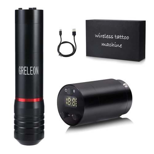 GRELEON Tattoo Machine Tattoo Pen kit 2 Tattoo Batteries 1500mAH Power Supply Stroke 4.0 Professional Cartridge Tattoo Gun for Tattoo Artist（Color Red）