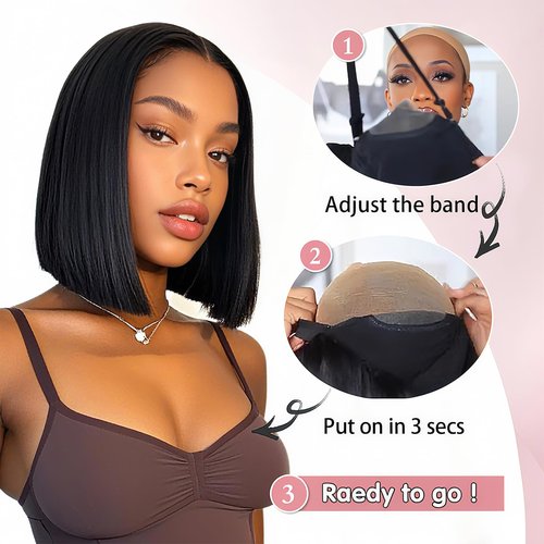 Farblick Bob Wig Human Hair 10 Inch Glueless Wigs Human Hair Pre Plucked Pre Cut 6×4 HD Lace Front Wigs for Women 180% Density Short Straight Wig Ready to Wear