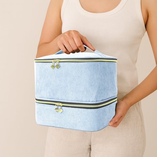 Apxouans Nail Polish Organizer Bag Nail Kit Organizer Holds 30 Bottles and 1 Nail Lamp Double-layer Nail Polish Carrying Case Nail Art Tote Bag Blue
