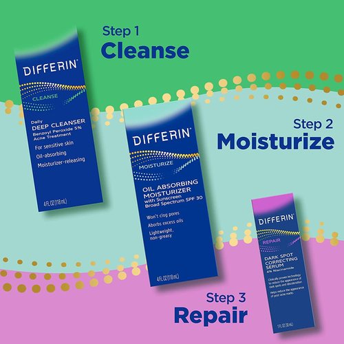 Differin Acne Face Wash with 5% Benzoyl Peroxide, Daily Deep Cleanser by the makers of Differin Gel, Gentle Skin Care for Acne Prone Sensitive Skin, 4 oz (Packaging May Vary) (Pack of 2)