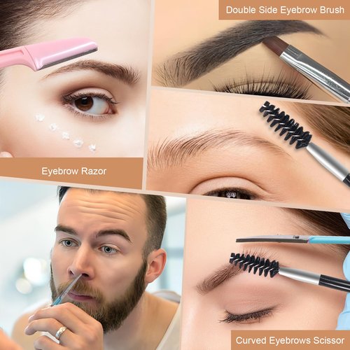 Fangze Eyebrow Tweezers Set for Women - 7 Pcs Professional Eyebrow Grooming Kit Stainless Steel Eyebrow Trim Kit with Curved Scissors for Ingrown Hair (Pink)
