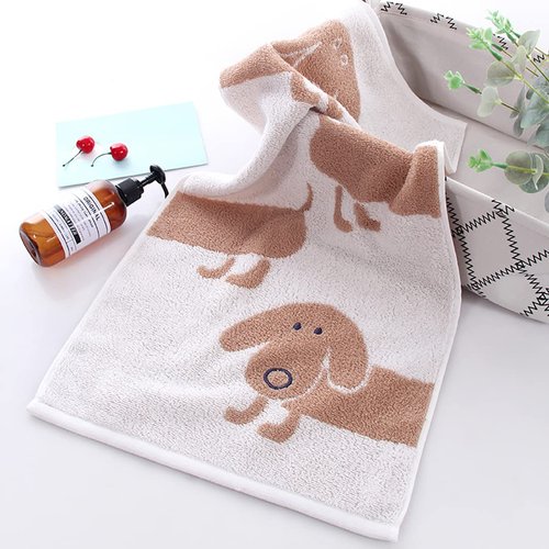 Kissvian 2 Pack Pure Cotton Hand Bath Towel Set, Cartoon Dog Pattern Fingertip Towels Face Cloths, Soft and Absorbent Washcloths for Bathroom, Size 13.4" x 28.4"