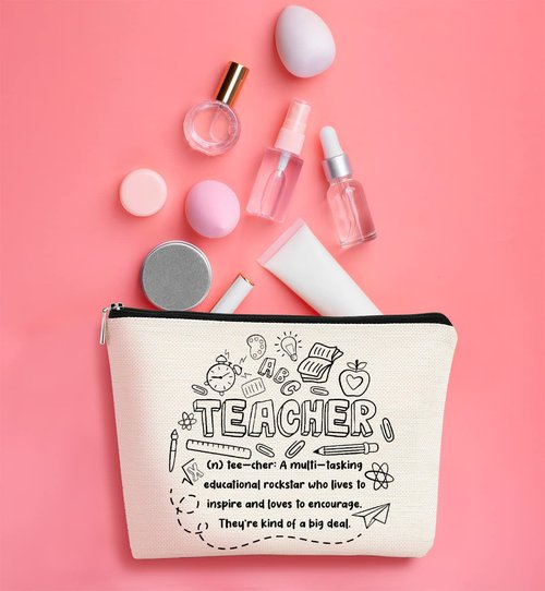 BARPERY Teacher Survival Kit Bag - Makeup Bag for Women, Small Cosmetic Bag for Teacher Appreciation, Graduation & Birthday Gifts