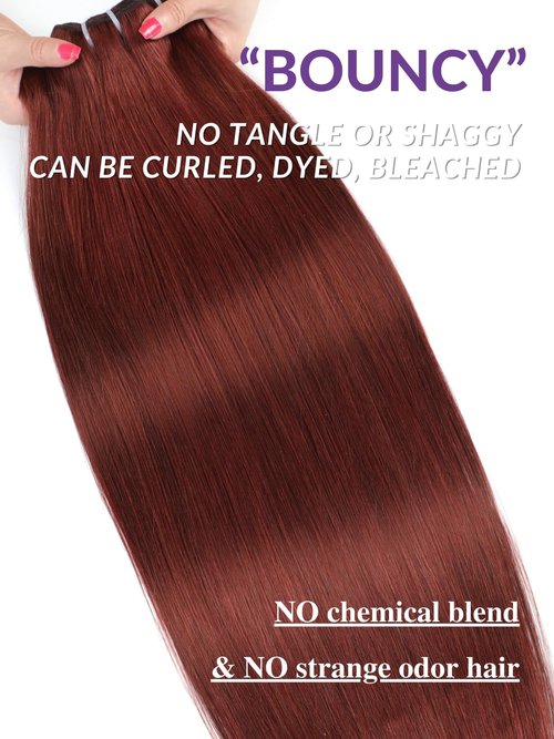 HERMOUS 13A Double Drawn Reddish Brown Bundles Copper Red Human Hair Single Straight Full and Thick Brazilian 100% Real Raw Human Hair Quick Weave Auburn Brown Colored #33B Bundles 10 Inch