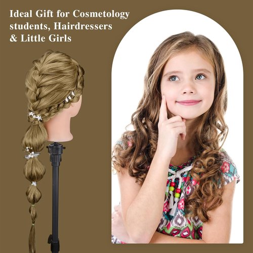 28" Mannequin Head Human Hair, 80% Real Hair Mannequin Head, Cosmetology Manikin Doll Head for Hair Styling Set #27, Training Practice Braiding Head with Table Clamp Suitable for Hair Extensions