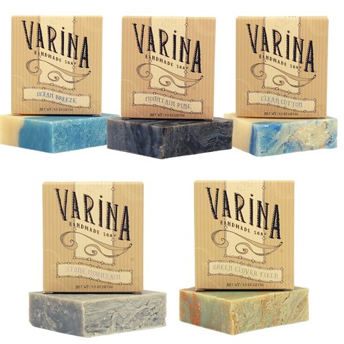 Varina Natural Fresh Variety Bar Soap - Gentle Cleansing for Sensitive Skin, Fresh - 5 Pack