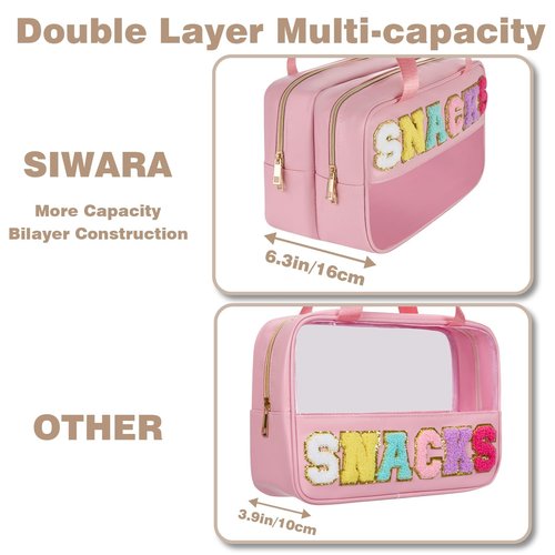 Snack Bags for Travel Varsity Letter Pouch Clear Toiletry Bag Snacks Bag Pouch, Preppy Clear Cosmetic Bag, Large Travel Bags for Women