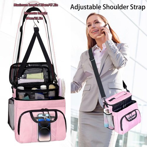 Large Toiletry Bag for Women Men, Bathroom Bag, Water Resistant Portable Shower Caddy for College Dorm, Hanging Toiletry Bags for Traveling, Gym Camping Cruise Ship Travel Essentials Shower Bag (Pink)