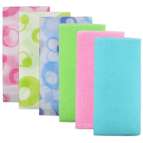 Meetory 6 Pieces Exfoliating Nylon Bath Cloth Towel, 35 inches (90cm) Beauty Skin Bath Wash Cloth Towel Massage for Women and Men